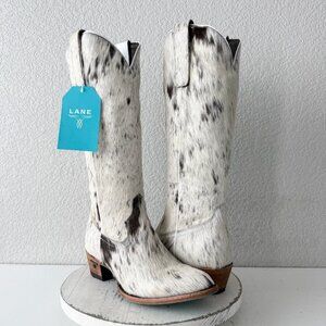 Lane Plain Jane Cowhide Cowboy Boots Tall Brown Western Hair on Hide Womens 10